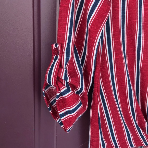Red & Navy Striped Button Down Tie Front Too XS - Picture 6 of 16